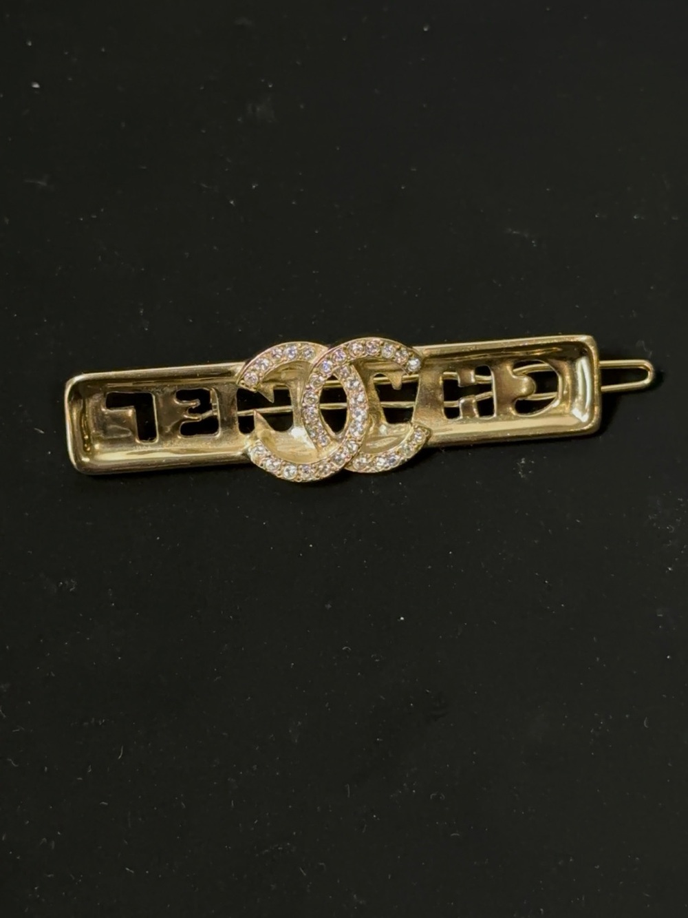 CHANEL Gold Crystal CC Logo Brooch Pin